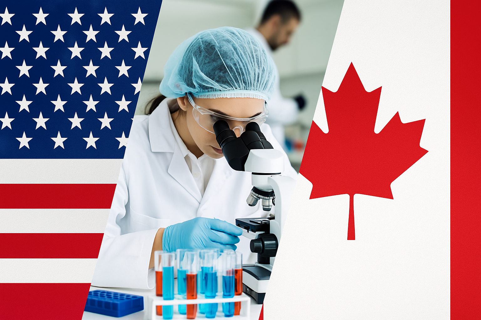 Clinical Research with US and Canadian Flags